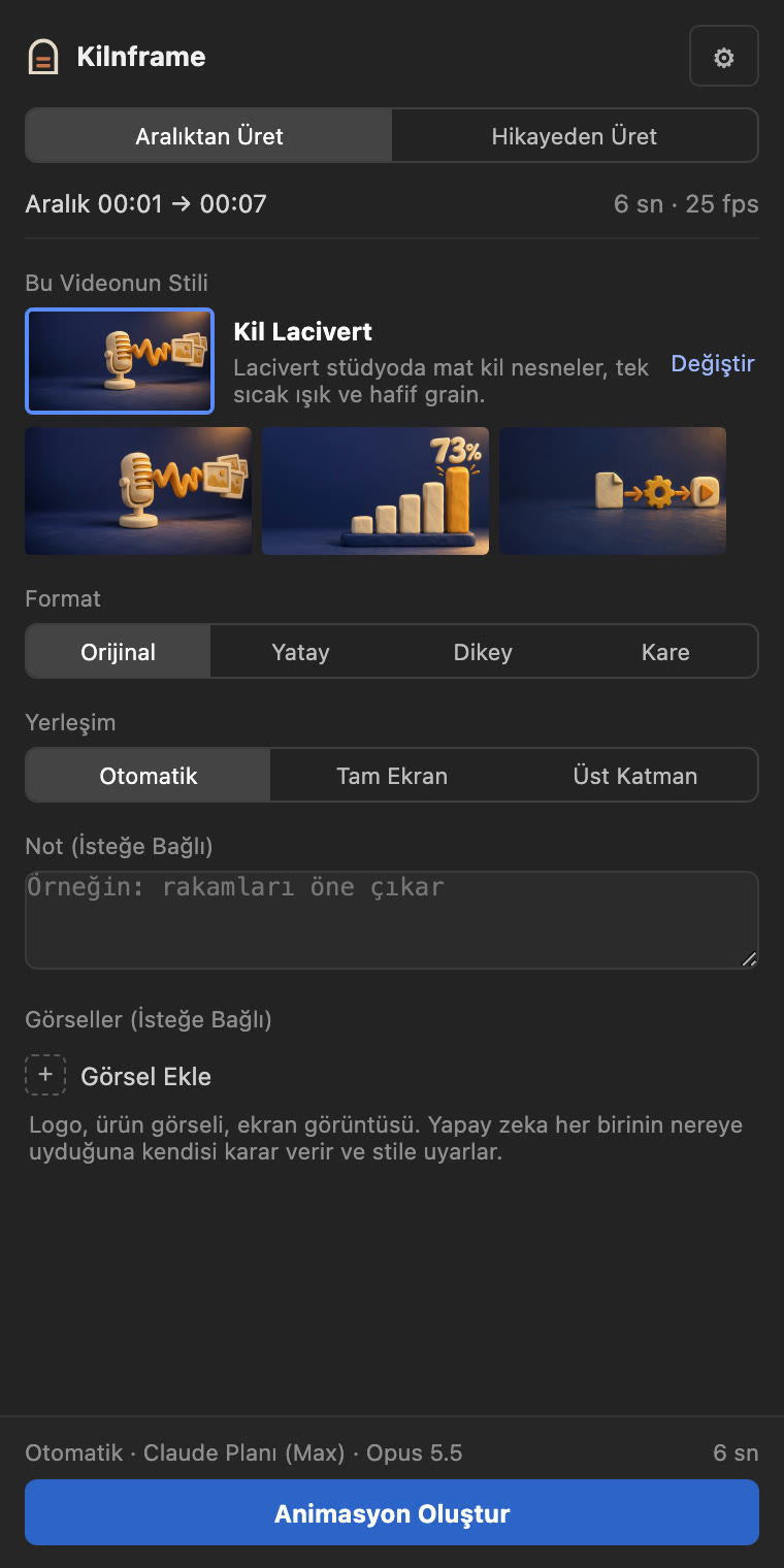 Stili seçilmiş Kilnframe paneli